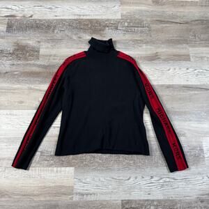 Vintage Michael Kors Black Logo Stripe Turtleneck Knit Top Y2K 90s Sporty